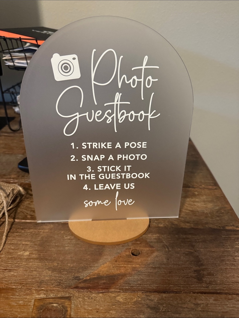 Photo Guestbook Sign - Frosted Clear with Wood Base